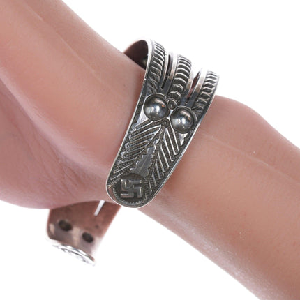 6 7/8" c1930's Navajo Whirling Logs Hand Stamped silver and turquoise cuff brace - Estate Fresh Austin