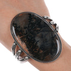 6.875 c1940's Large Native American silver moss agate cuff bracelet - Estate Fresh Austin