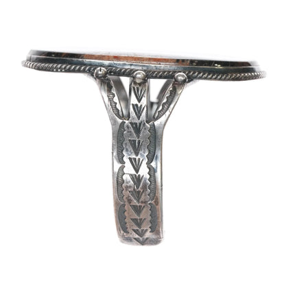 6.875 c1940's Large Native American silver moss agate cuff bracelet - Estate Fresh Austin