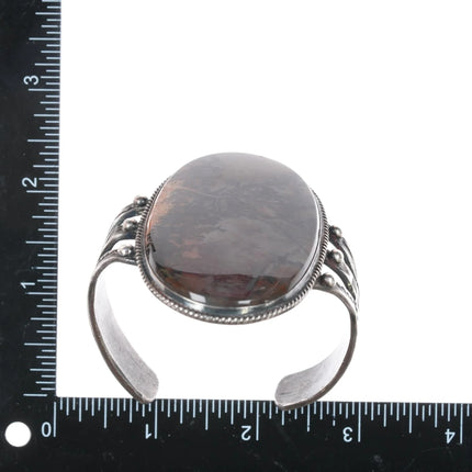 6.875 c1940's Large Native American silver moss agate cuff bracelet - Estate Fresh Austin