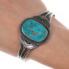 6.875 c1940's Navajo stamped silver cuff bracelet with turquoise - Estate Fresh Austin