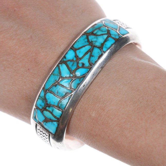 6 7/8" c1950's Zuni Channel inlay sterling and turquoise bracelet - Estate Fresh Austin