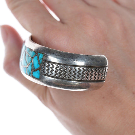 6 7/8" c1950's Zuni Channel inlay sterling and turquoise bracelet - Estate Fresh Austin