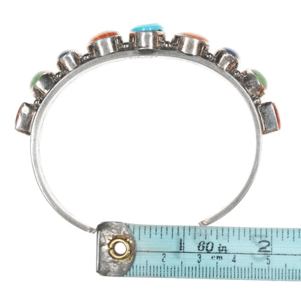 6.875 Daniel Mike Navajo Silver multi-stone interior stamped cuff bracelet - Estate Fresh Austin
