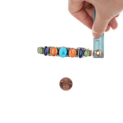 6.875 Daniel Mike Navajo Silver multi-stone interior stamped cuff bracelet - Estate Fresh Austin