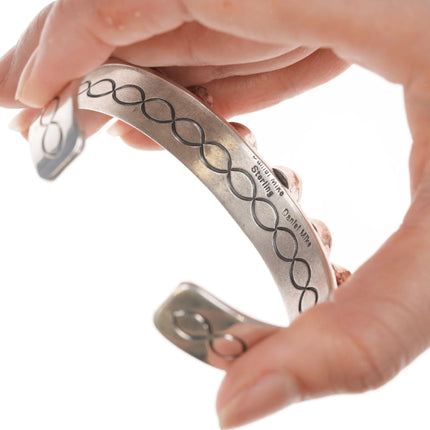 6.875 Daniel Mike Navajo Silver multi-stone interior stamped cuff bracelet - Estate Fresh Austin