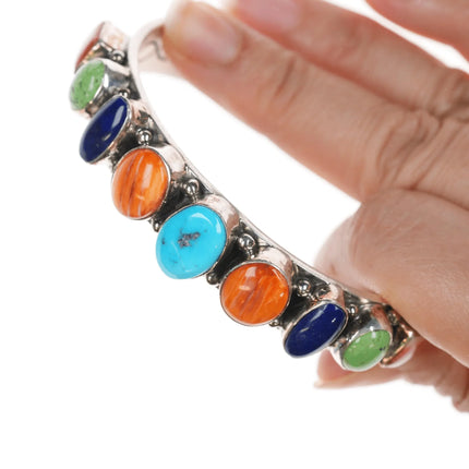 6.875 Daniel Mike Navajo Silver multi-stone interior stamped cuff bracelet - Estate Fresh Austin