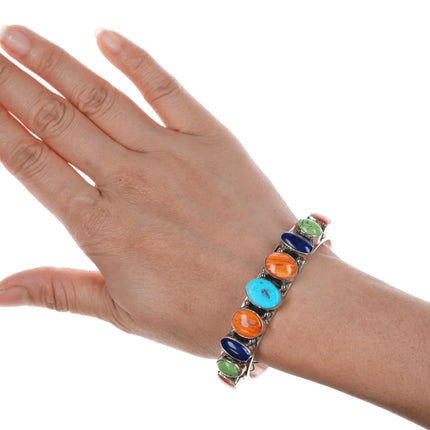 6.875 Daniel Mike Navajo Silver multi-stone interior stamped cuff bracelet - Estate Fresh Austin