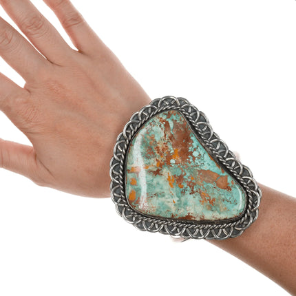 6.875 Huge Vintage Ceremonial Kingman turquoise slab sterling cuff bracelet - Estate Fresh Austin