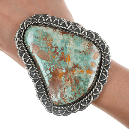 6.875 Huge Vintage Ceremonial Kingman turquoise slab sterling cuff bracelet - Estate Fresh Austin