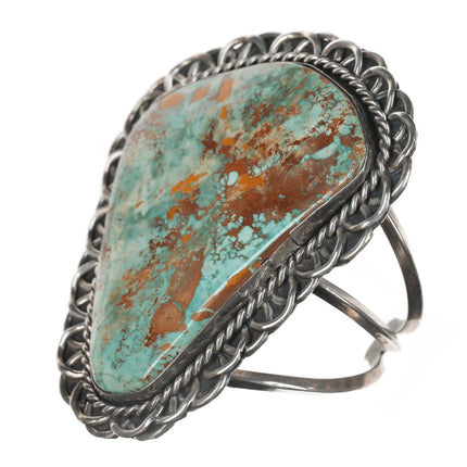 6.875 Huge Vintage Ceremonial Kingman turquoise slab sterling cuff bracelet - Estate Fresh Austin