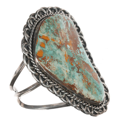 6.875 Huge Vintage Ceremonial Kingman turquoise slab sterling cuff bracelet - Estate Fresh Austin