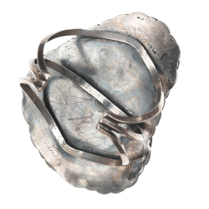 6.875 Huge Vintage Ceremonial Kingman turquoise slab sterling cuff bracelet - Estate Fresh Austin