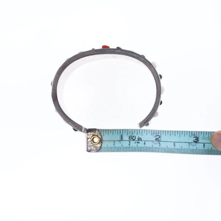 6.875 Jimmie King Jr Navajo silver Coral, onyx, and Shell channel inlay Cuff Bracelet - Estate Fresh Austin