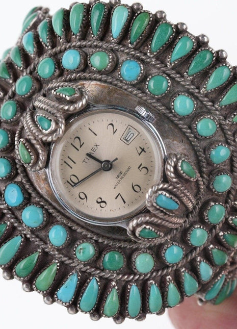 6 7/8" large F.M. Begay Navajo Turquoise petit point watch cuff - Estate Fresh Austin