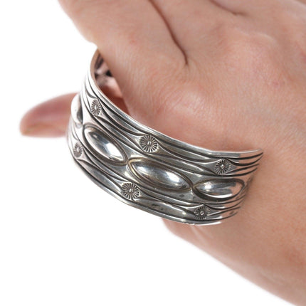 6 7/8" Mike Thompson Navjo Sterling hand Chiseled/stamped cuff bracelet - Estate Fresh Austin