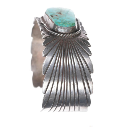 6.875 Nice Vintage Hand chiseled sterling high grade turquoise cuff bracelet - Estate Fresh Austin