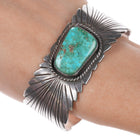 6.875 Nice Vintage Hand chiseled sterling high grade turquoise cuff bracelet - Estate Fresh Austin