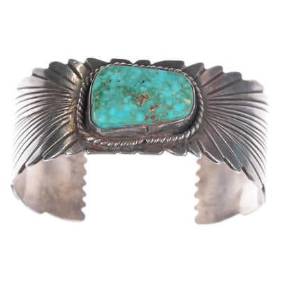 6.875 Nice Vintage Hand chiseled sterling high grade turquoise cuff bracelet - Estate Fresh Austin