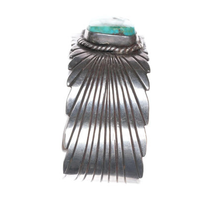 6.875 Nice Vintage Hand chiseled sterling high grade turquoise cuff bracelet - Estate Fresh Austin