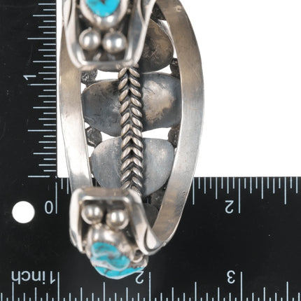 6.875 Orville Tsinnie Navajo sterling heavy turquoise row cuff bracelet - Estate Fresh Austin