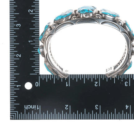 6.875 Orville Tsinnie Navajo sterling heavy turquoise row cuff bracelet - Estate Fresh Austin