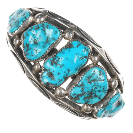 6.875 Orville Tsinnie Navajo sterling heavy turquoise row cuff bracelet - Estate Fresh Austin
