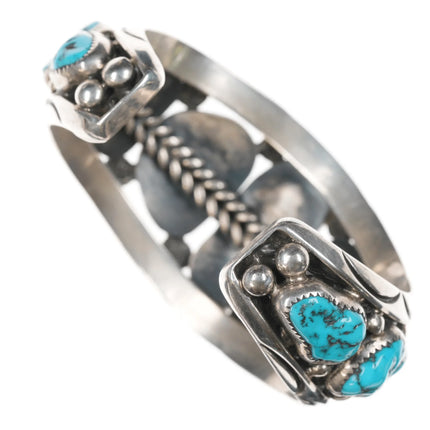 6.875 Orville Tsinnie Navajo sterling heavy turquoise row cuff bracelet - Estate Fresh Austin