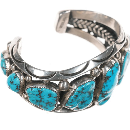 6.875 Orville Tsinnie Navajo sterling heavy turquoise row cuff bracelet - Estate Fresh Austin