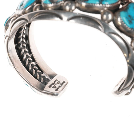 6.875 Orville Tsinnie Navajo sterling heavy turquoise row cuff bracelet - Estate Fresh Austin
