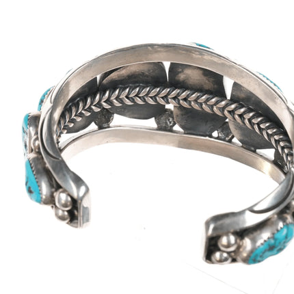 6.875 Orville Tsinnie Navajo sterling heavy turquoise row cuff bracelet - Estate Fresh Austin