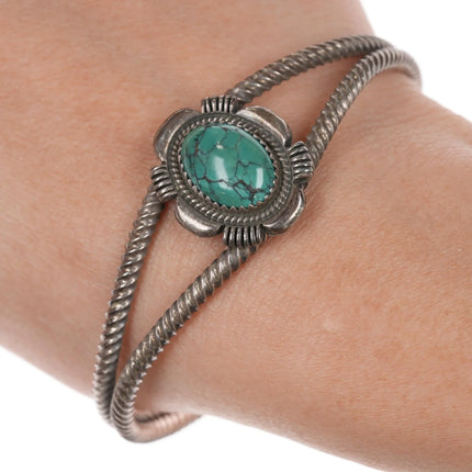 6.875 Ray Bennett Navajo Sterling twisted wire cuff bracelet with turquoise - Estate Fresh Austin