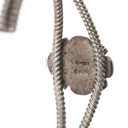 6.875 Ray Bennett Navajo Sterling twisted wire cuff bracelet with turquoise - Estate Fresh Austin