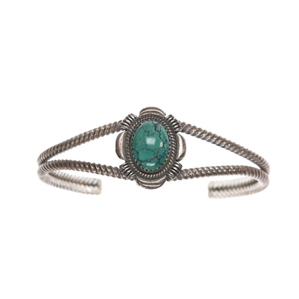 6.875 Ray Bennett Navajo Sterling twisted wire cuff bracelet with turquoise - Estate Fresh Austin