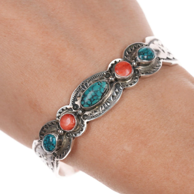 6.875 Rudy Willie Navajo sterling, turquoise, spiny oyster cuff bracelet - Estate Fresh Austin