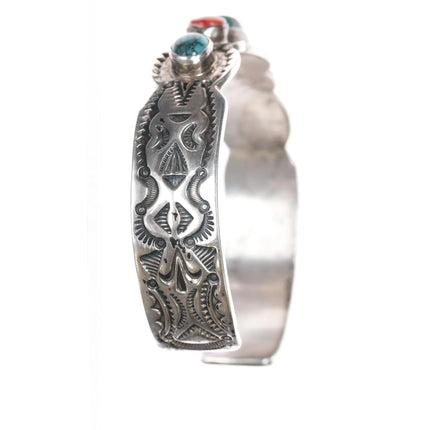 6.875 Rudy Willie Navajo sterling, turquoise, spiny oyster cuff bracelet - Estate Fresh Austin