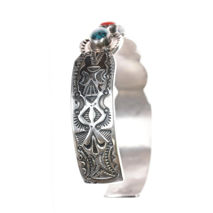 6.875 Rudy Willie Navajo sterling, turquoise, spiny oyster cuff bracelet - Estate Fresh Austin