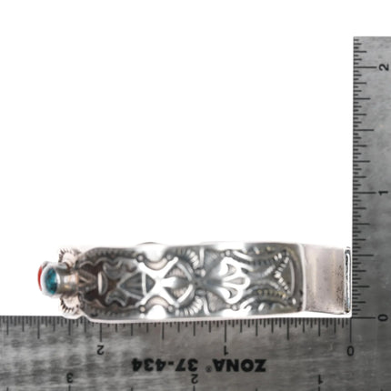 6.875 Rudy Willie Navajo sterling, turquoise, spiny oyster cuff bracelet - Estate Fresh Austin