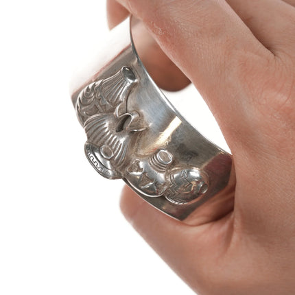 6.875 Southwestern 3D Sterling Native Pots cuff bracelet - Estate Fresh Austin