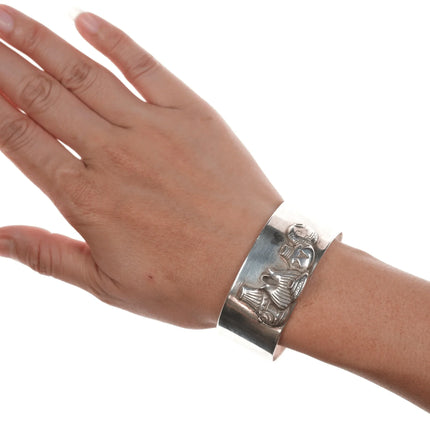 6.875 Southwestern 3D Sterling Native Pots cuff bracelet - Estate Fresh Austin