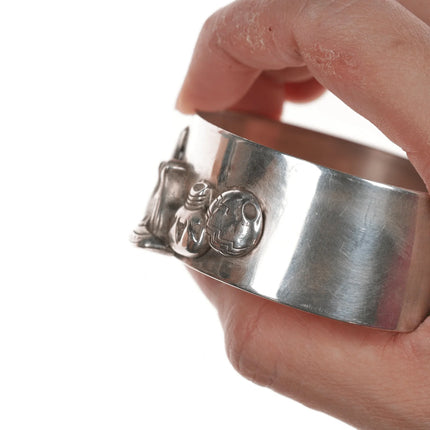 6.875 Southwestern 3D Sterling Native Pots cuff bracelet - Estate Fresh Austin