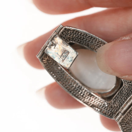 6.875 Vintage Chinese Silver enamel filigree Mother of pearl bracelet - Estate Fresh Austin