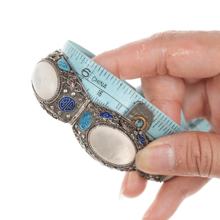 6.875 Vintage Chinese Silver enamel filigree Mother of pearl bracelet - Estate Fresh Austin