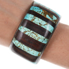 6.875 Vintage Native American Silver bracelet with Ironwood and turquoise inlay - Estate Fresh Austin