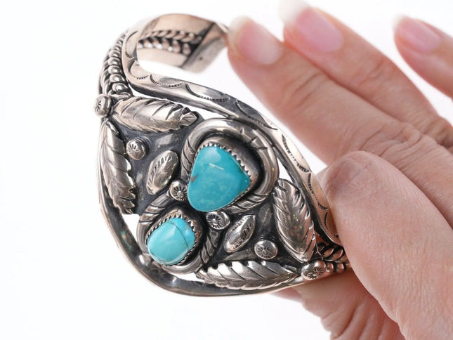 6.875 Vintage Navajo Mary S Lew Atkinson Trading post silver bracelet with turq - Estate Fresh Austin