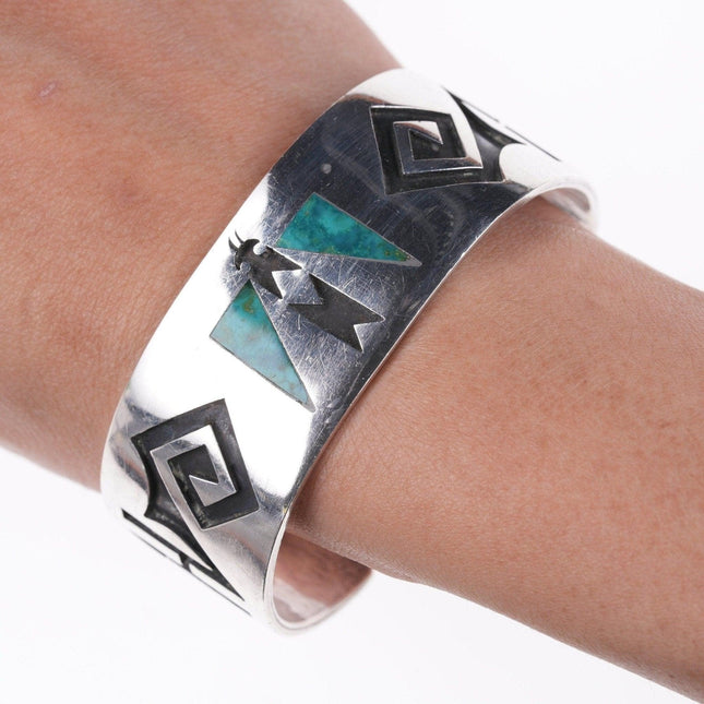 6 7/8" Vintage Navajo Overlay Sterling - Turquoise channel inlay bracelet - Estate Fresh Austin