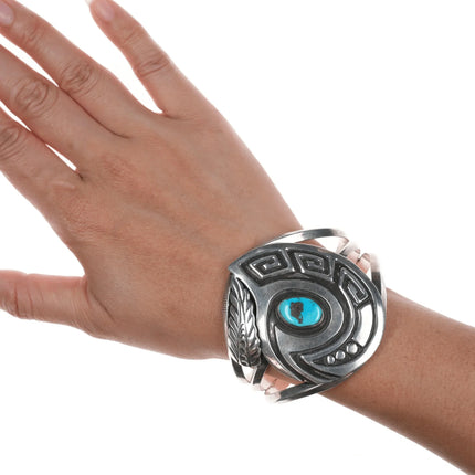 6.875 Vintage Navajo silver overlay turquoise cuff bracelet - Estate Fresh Austin