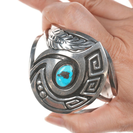 6.875 Vintage Navajo silver overlay turquoise cuff bracelet - Estate Fresh Austin