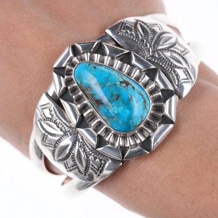 6.875 Vintage Navajo sterling and turquoise bracelet d - Estate Fresh Austin