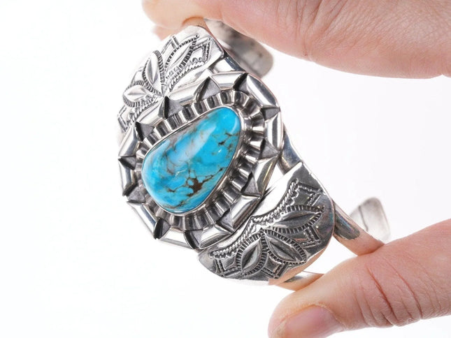 6.875 Vintage Navajo sterling and turquoise bracelet d - Estate Fresh Austin